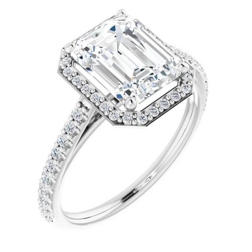 Anillo de boda de diamantes cultivados en laboratorio IGI de 2,35 quilates talla esmeralda de oro blanco de 14 quilates - Imagen 3 de 8
