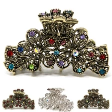 USA Large rhinestones flowers metal wedding Hair Claw Clip Pin for Thick Hair 