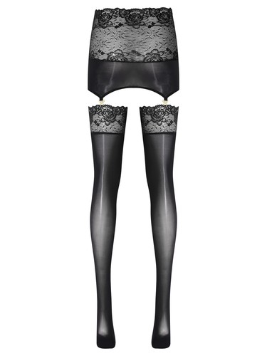 Conjunto de minifalda con medias de cinturón ligero de encaje de malla transparente de cintura alta para mujer - Imagen 11 de 40