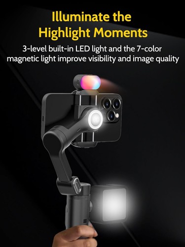 3-Axis Smartphone Gimbal Stabilizer AI Tracking, RGB Light Handheld, Tripod, Bag - Picture 6 of 11