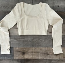Workout Crop Top/ Square Neck Long Sleeve/ Athletic Yoga Medium, Cream