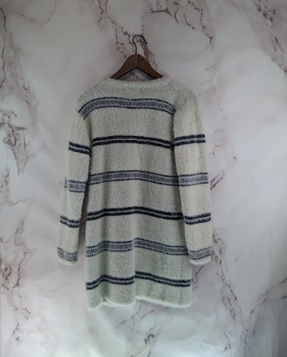 Anthropologie Solitaire Sweater Womens Small Blue Striped Cardigan Eyelash Long - Picture 5 of 19