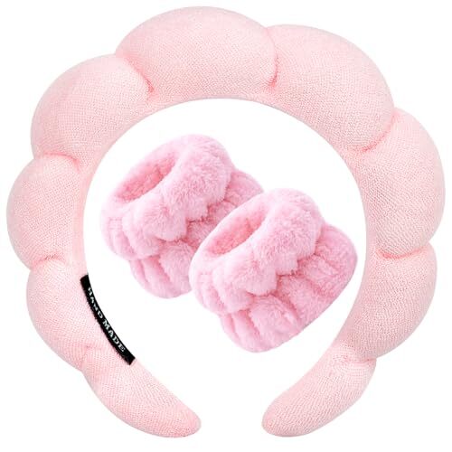 Spa Headband for Washing Face Wristband Sponge Makeup Skincare Headband Pink - Picture 1 of 6