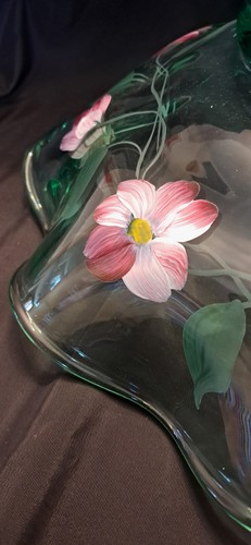 Vintage Fenton Floral Iridescent Satin Hand Painted Bowl Dish - Picture 5 of 12