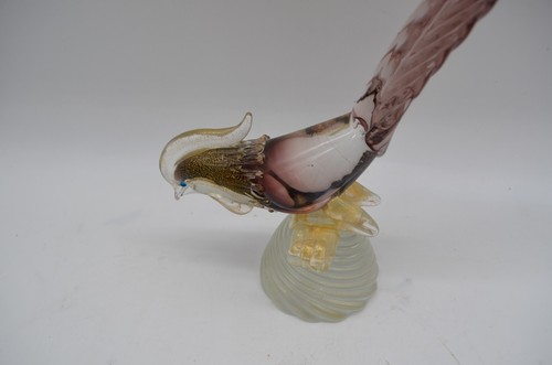 Vintage Murano Glass Road runner pheasant bird gold flecks 13" tall blue eyes - Picture 2 of 4