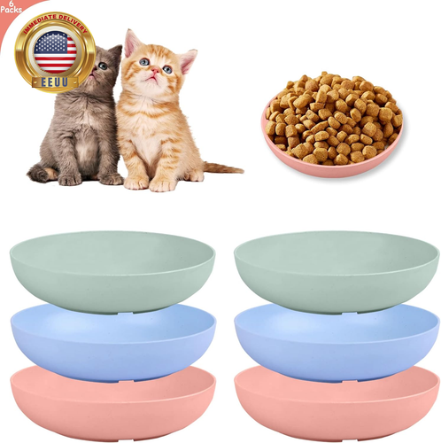 6-Pieces Whisker Fatigue Cat Bowl - 5.5 Inch Shallow Cat Food Dish Wide Cats Wet