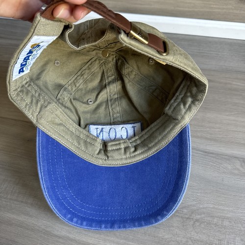 ICON Hat Cap By Adams One Size Leather Strap Cotton Beige Tan Blue Vintage NWT - Picture 8 of 10