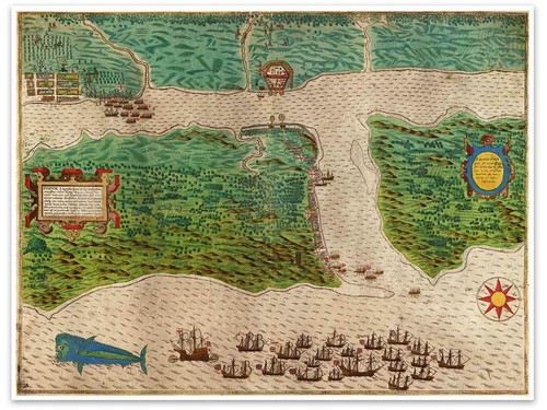 5 Map Set Illustrating Sir Francis Drake's West Indian Voyage circa 1595 18"x24" - Picture 3 of 12