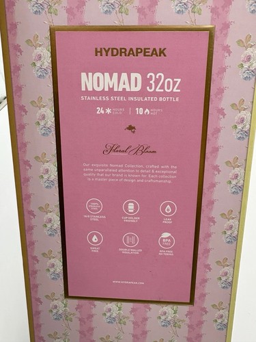 Vaso aislante de acero inoxidable HYDRAPEAK Nomad Pink 32 oz rosa flor floral - Imagen 3 de 5