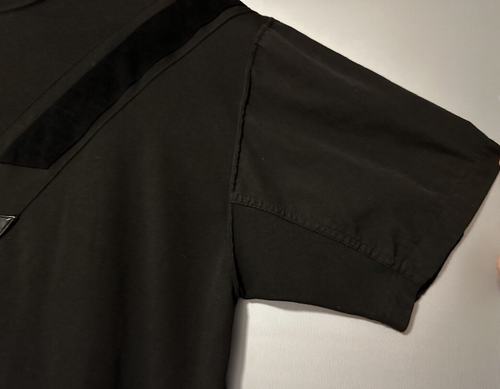 Mens Vintage 80s 90s Black pullover Shirt M.E. Sport Large leather accents GEO - Picture 5 of 9