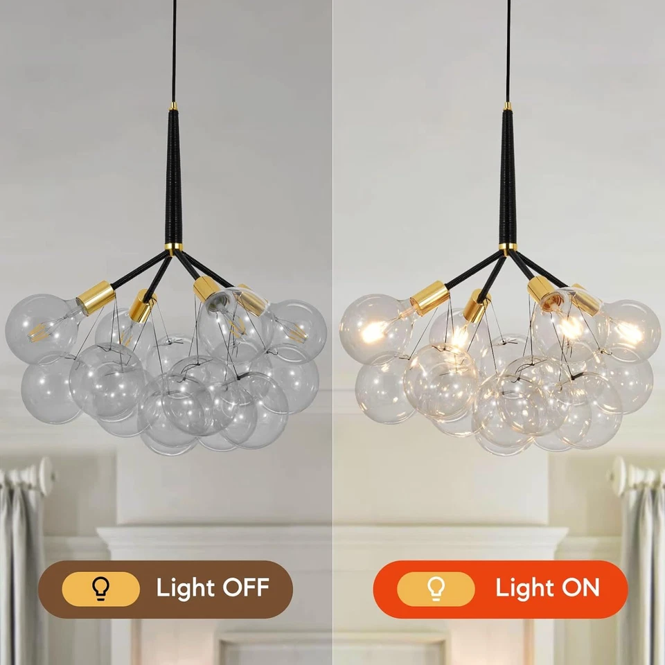 Lámpara de araña de vidrio burbuja transparente de 31" iluminación moderna racimo globo colgante iluminación Foto 3 de 4