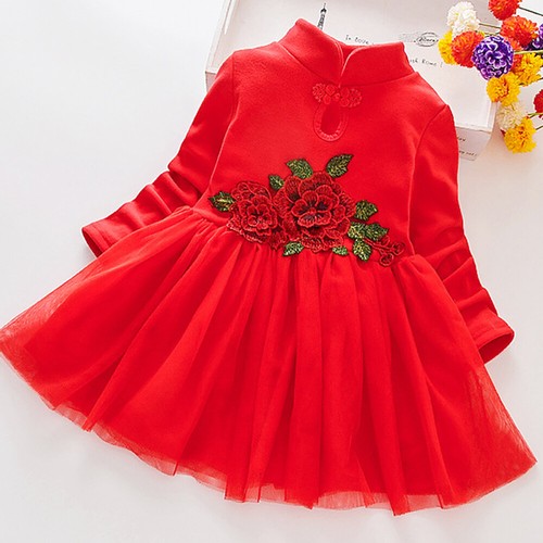 Girls Kids Flower Princess Dress Long Sleeve Wedding Brithday Party Tutu Dresses - Picture 8 of 9