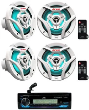 JVC KD-X38MBS Marine Stereo Receiver w/Bluetooth/USB+(4) 6.5" Speakers in White