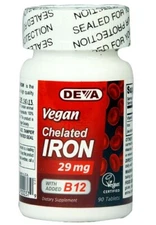 Deva Vegan Chelated Iron with B12 Vitamins Dietary Supplement 29 mg 90 Tablets