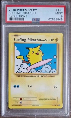 2016 Pokemon XY Evolutions 111/108 Surfing Pikachu Secret Rare PSA 9 Gem Mint