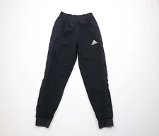 Vintage Adidas Mens Small Faded Spell Out Cuffed Fleece Joggers Sweatpants Black