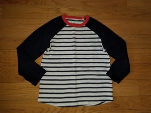 Boys-MINI-BODEN-Navy-Creme-Striped-Long-Sleeve-SHIRT-Tee-Sz-6-7-EXCELLENT-Cond