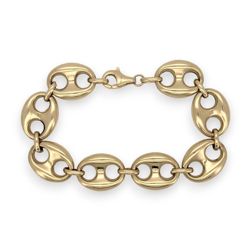 Puffed Mariner Anchor Link Chain Bracelet - 10K Yellow Gold - Hollow - Picture 2 of 5