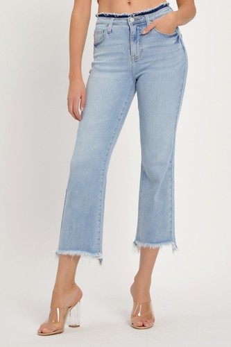 RISEN Full Size High Rise Raw Edge Crop Jeans - 第 12/18 張圖片
