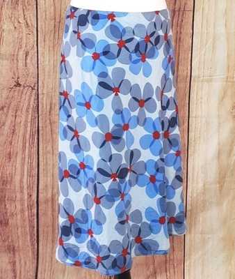 Marella 100% Silk Floral Midi Skirt Blue Red | Made in Italy | UK 12