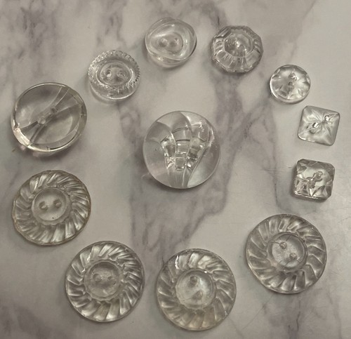 Vintage 12 Czech Clear Depression Crystal Glass Crafting Buttons 107-3 - Picture 2 of 15