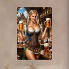 Vintage Tin Metal Sign Oktoberfest Girl Aluminum Wall Art Decor 8x12
