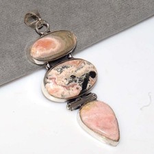Ciondolo grande rodocrosite argento 925 placcato 2,6" regalo gioielli trendy GW