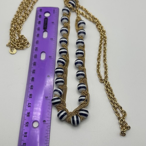 Talbots Halskette Schmuck Statement 33" verstellbar goldfarben Kette blau weiß - Bild 9 von 9