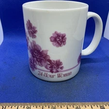 Enjoli 24 Hour Woman Ceramic Mug Pink Flowers 12oz Vintage Perfume Exclusively