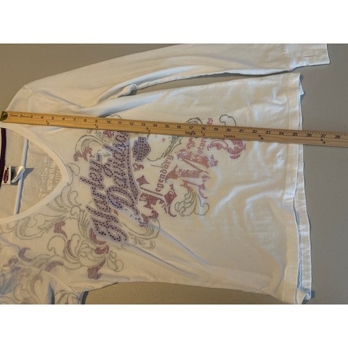 Camisa Harley Davidson Para Mujer Talla Grande Blanca Cuello en V Floral Tachonada Manga Larga - Imagen 6 de 11