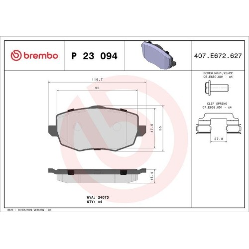 Plaquettes de frein Brembo P23094 sécurité pluie pour Lancia