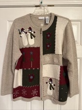 Croft  Barrow Christmas Snowman Cardigan Sweater Womens 1X Free Shipping 