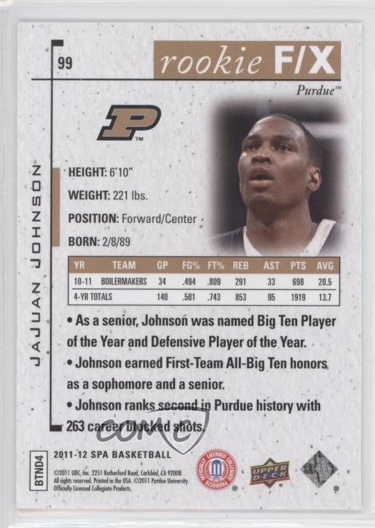 2011-12 SP Authentic Flashback Rookie F/X JaJuan Johnson #99 - Image 2 of 2