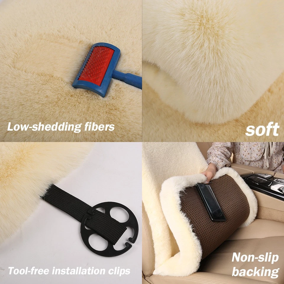 2/5 Seat Car Seat Cover For Ferrari Faux Sheepskin Cushion Set Protector Warmth Foto 3 de 4