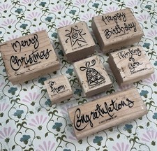 7 Stampin' Up Wood Rubber Stamps Christmas Gift Tag Birthday Congratulations
