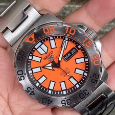 Rare Seiko 5 Sports SRP483K1 Baby Monster Orange Dial Automatic 24J Watch Men