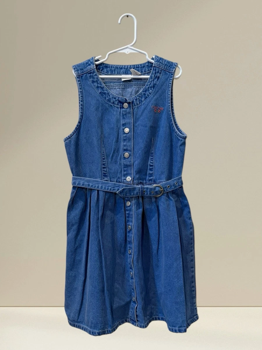 white christmas dresses Cherokee Denim Mini Dress L Button Front Sleeveless Skater Blue –  BackRoadPicking main image 0