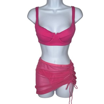 Tini Bikini 3-Piece Swim Set Hot Pink Underwire Top Size Small New