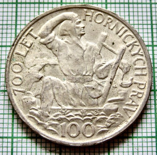 TSCHECHOSLOWAKEI 1949 100 KORUN, Jihlava Bergbauprivilegien 700th Anniv SILBER UNC - Bild 5 von 6