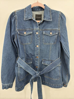 Dictionary jean jacket size womens small blue tie waste button down long sleeve
