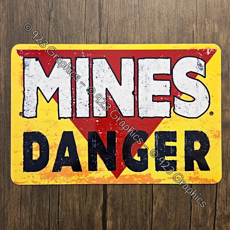 Metal Sign MINES land mine field military war danger warning army militaria