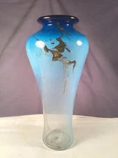 1996 Hanson & Kastles Handblown Studio Art Glass 12” Vase Blue Abstract
