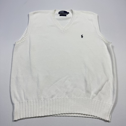 Polo Ralph Lauren V-Neck Sweater Vest Cotton White Men's Extra Large