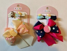 Kids Hair Clips Cute Bow Teddy Bear Hairpin Girls Accessories Headwear Lot Of 4