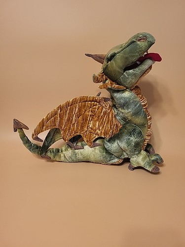 FOLKMANIS Green Wyvern Dragon Plush Hand Puppet Green Gold Wings  - Picture 1 of 14