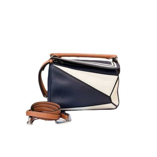 Loewe Two-tone Navy & White Puzzle Bag Designer Multi-way Handbag Mini Authentic