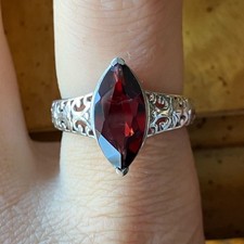 Natural Red Garnet Sterling Silver Ring Size 8