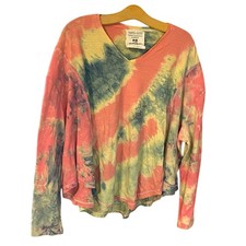 Painted oyster recycled upcycled Tie-Dye Long Sleeve Top M/L boho hippi handmade