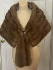 Vintage Mink Fur Stole Cape Shawl Brown Unique