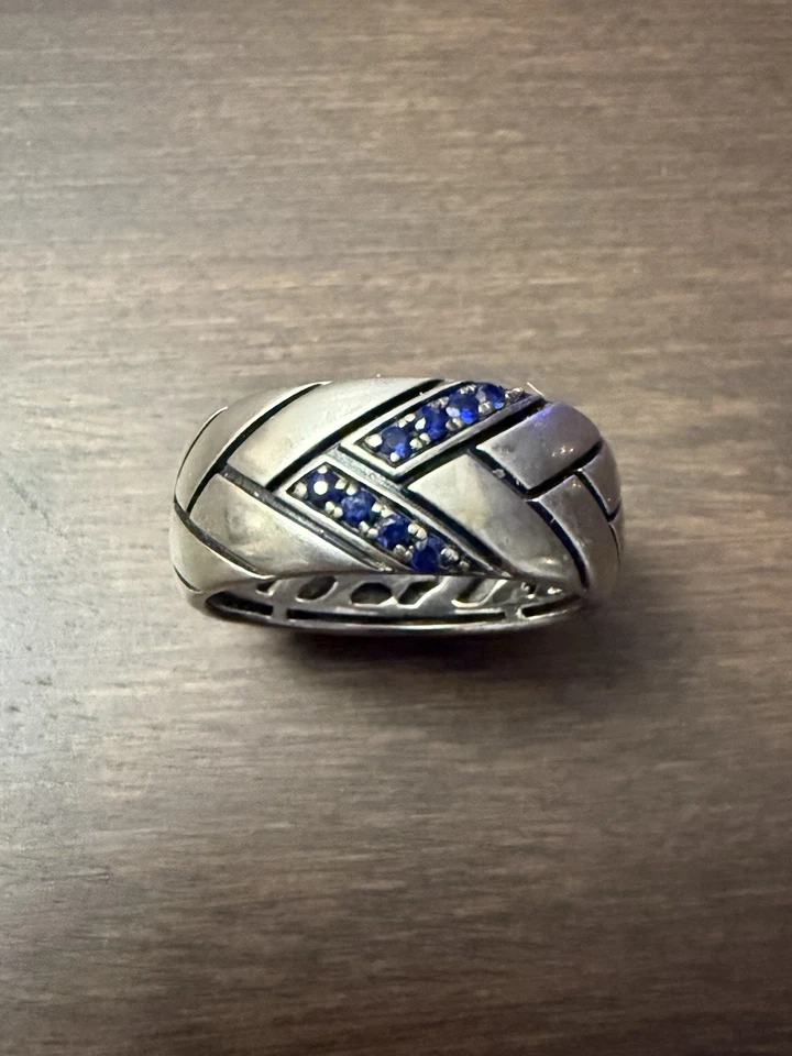 Effy Sterling Silver Sapphire Chevron Pattern Ring .925 Sz 10 - Image 2 of 4